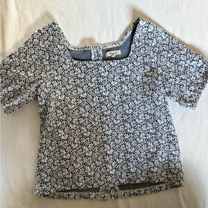 Madewell Navy and White Floral Top